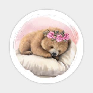 Cute Baby Bear with Floral Crown Magnet